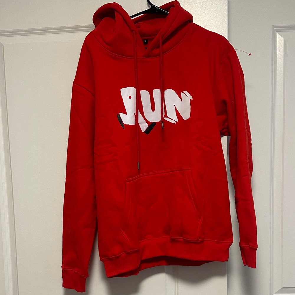 Red Hoodie with White Graphic
